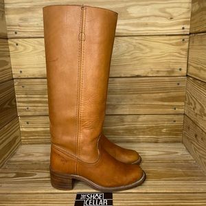 Frye Women’s 7.5 Campus Boots Tan Leather Tall Low Heel Boots Knee High Boots
